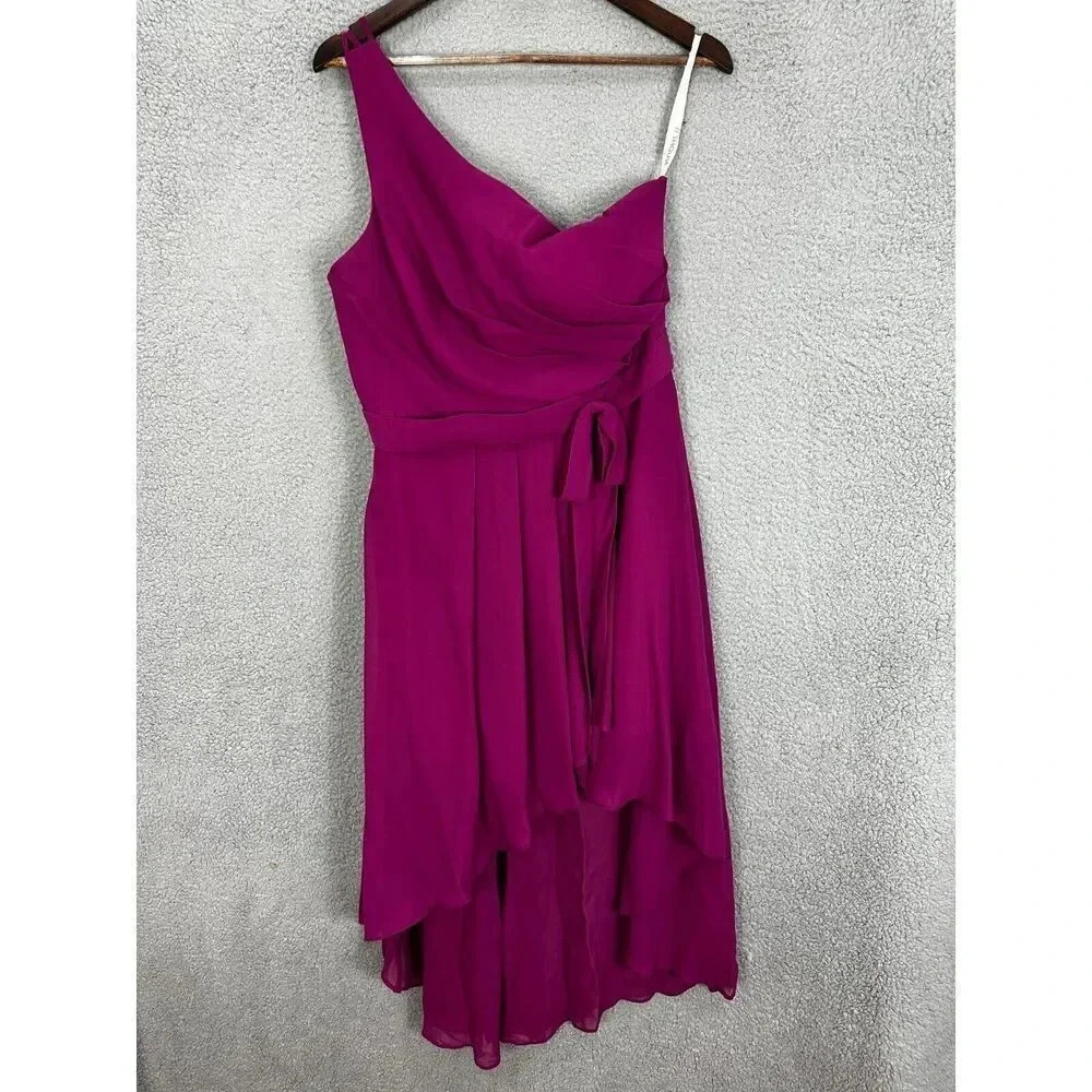 JJ's House dress womens 4 pink Chiffon one Shoulder‎ Ruffled Bridesmaid Gown